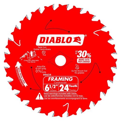 Diablo Tracking Point 6-1/2 in. D X 5/8 in. TiCo Hi-Density Carbide Framing Blade 24 teeth 1 pk