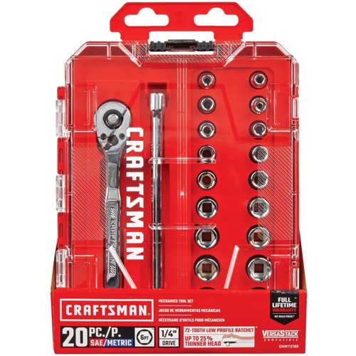 Craftsman 1/4 in. drive Metric and SAE 6 Point Socket and Ratchet Set 20 pc