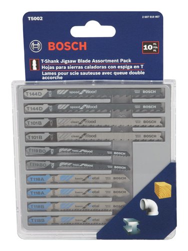 Bosch High Carbon Steel T-Shank Jig Saw Blade Set Assorted TPI 10 pk