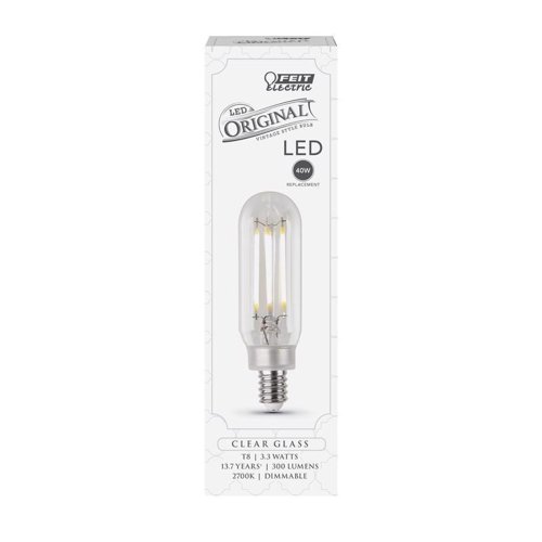 Feit T8 E12 (Candelabra) LED Bulb Soft White 40 Watt Equivalence 1 pk