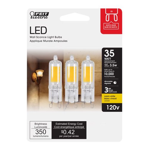 Feit T4 G9 LED Bulb Bright White 35 Watt Equivalence 3 pk