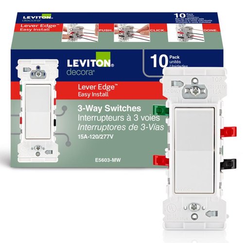 Leviton Lever Edge 15 amps 3-Way Rocker Switch White 10 pk