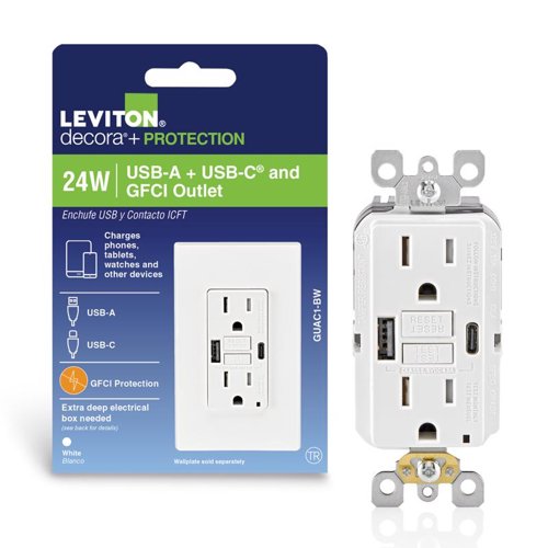 Leviton 15 amps 125 V GFCI White Outlet and USB Charger 5-15R 1 pk