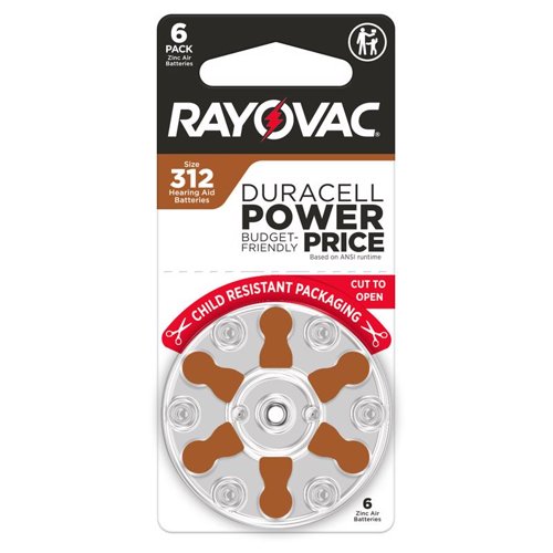 Rayovac Zinc Air 312 1.45 V Hearing Aid Battery 6 pk