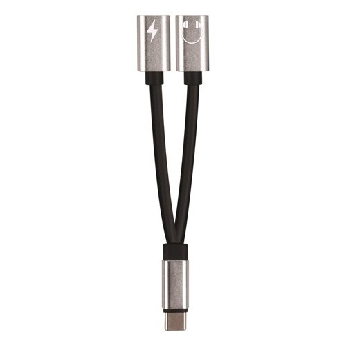 Fabcordz Black/Silver Dual Female Splitter Adapter USB-C Cable For Universal