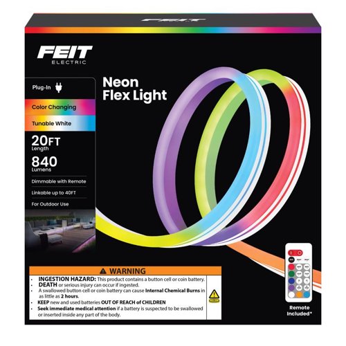 Feit 20 ft. L Color Changing Plug-In LED Tape Light 1 pk