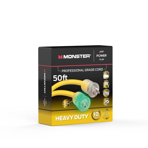Monster Just Power It Up Outdoor 50 ft. L Yellow Extension Cord 10/3 SJTW