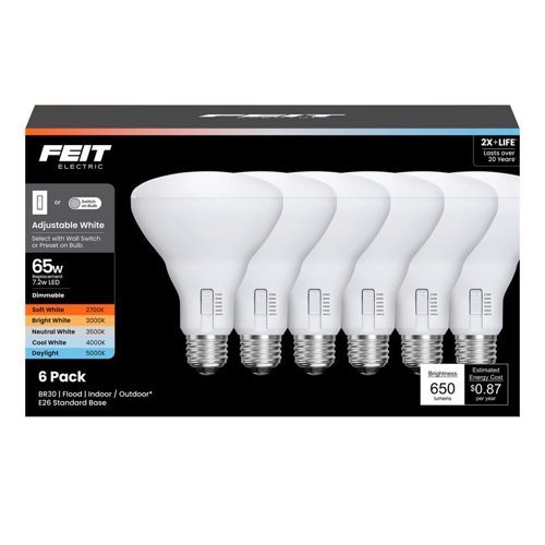 Feit BR30 E26 (Medium) LED Bulb Adjustable White 65 Watt Equivalence 6 pk