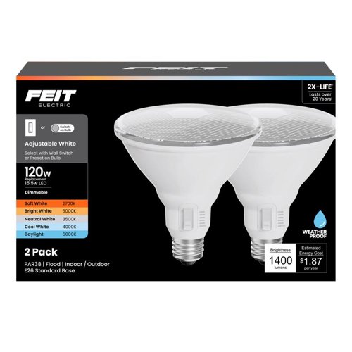 Feit PAR38 E26 (Medium) LED Bulb Adjustable White 120 Watt Equivalence 2 pk
