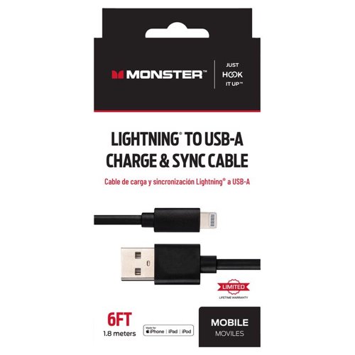 Monster Just Hook It Up Lightning to USB-A Charge and Sync Cable 6 ft. Black