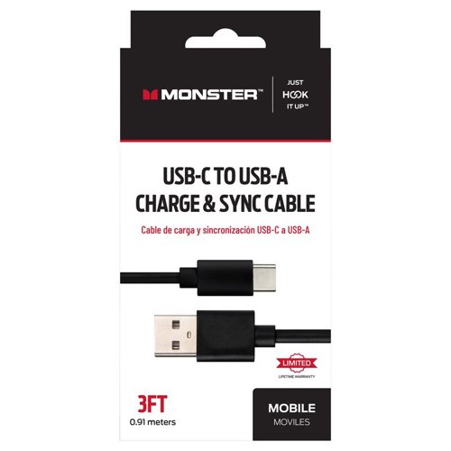 Monster Just Hook It Up USB-C to USB-A Charge and Sync Cable 3 ft. Black