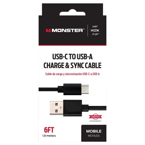 Monster Just Hook It Up USB-C to USB-A Charge and Sync Cable 6 ft. Black