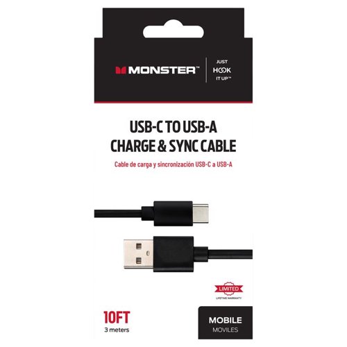 Monster Just Hook It Up USB-C to USB-A Charge and Sync Cable 10 ft. Black