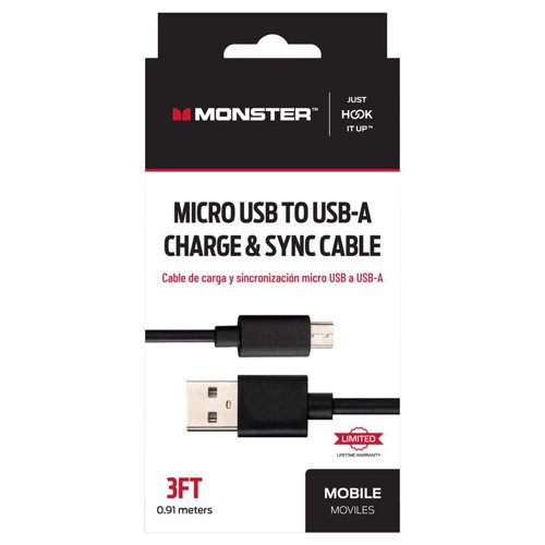 Monster Just Hook It Up USB A to Micro USB Charge and Sync Cable 3 ft. Black
