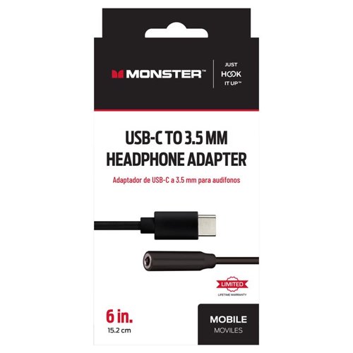 Monster Just Hook It Up USB-C to 3.5 mm Audio Jack Cable 6 in. Black