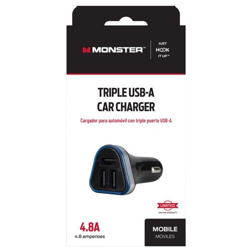 Monster Just Hook It Up 3 Port USB Car Charger 1 pk