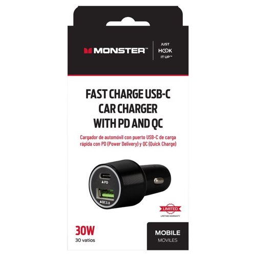 Monster Just Hook It Up 2 Port USB A/C Car Charger 1 pk