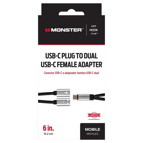 Monster Just Hook It Up USB-C Adapter 6 in. Black