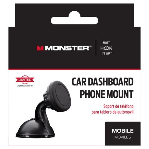 Monster Just Hook It Up Black Magnetic Cell Phone Car Mount For Universal