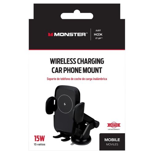 Monster Just Hook It Up Black Wireless Cell Phone Car Mount For Universal