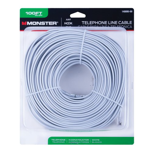 Monster Just Hook It Up 100 ft. L White Telephone Line Cord