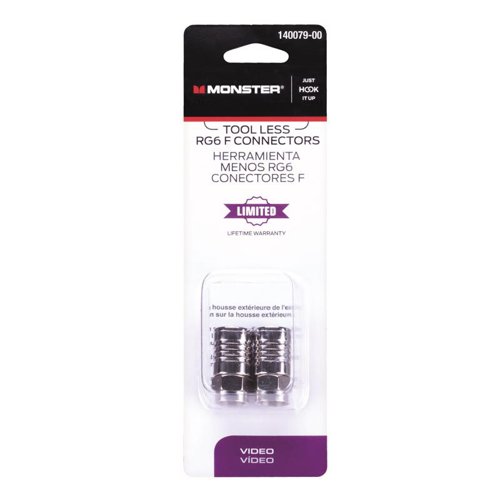 Monster Just Hook It Up Tool Less RG6 Quad Coaxial Connector 2 pk