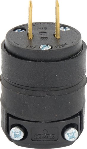 Leviton Commercial and Residential Rubber Straight Blade Plug 1-15P 18-12 AWG 2 Pole 2 Wire