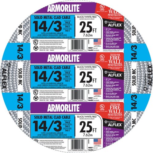 Southwire Armorlite 25 ft. 14/3 Solid Aluminum Armored MC Cable