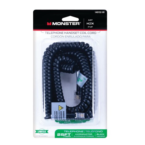 Monster Just Hook It Up 25 ft. L Black Telephone Handset Coil Cord