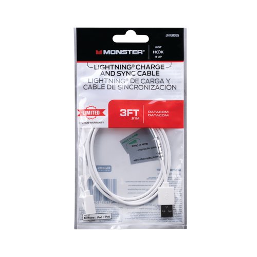 Monster Just Hook It Up Lightning to USB Charge and Sync Cable 3 ft. White