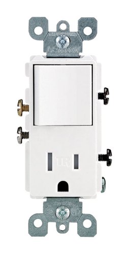 Leviton Decora 15 amps 125 V White Combination Switch/Outlet 5-15R 1 pk