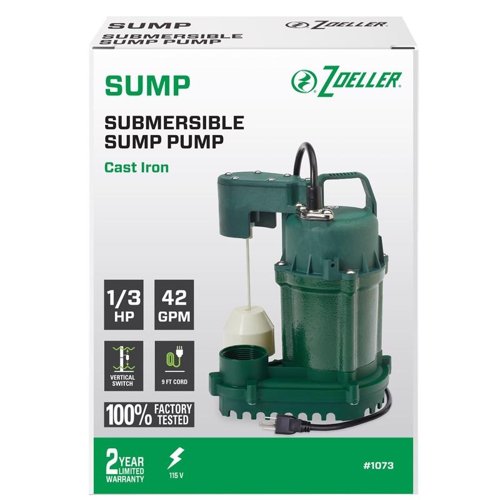 Zoeller 1/3 HP 2520 gph Cast Iron Vertical Float Switch AC Submersible Sump Pump 9 ft
