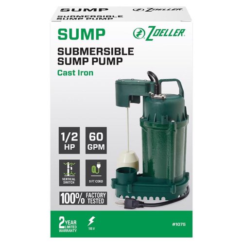 Zoeller 1/2 HP 3600 gph Cast Iron Vertical Float Switch AC Submersible Sump Pump 9 ft
