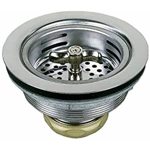 PlumbCraft 3-1/2 in. D Chrome Silver Stainless Steel Spin Lock Basket Sink Strainer