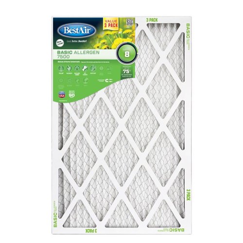 BestAir 16 in. W X 25 in. H X 1 in. D 8 MERV Pleated Air Filter 3 pk