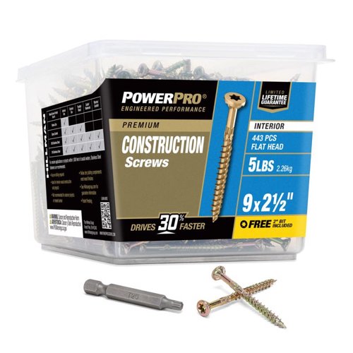 HILLMAN Power Pro No. 9 X 2-1/2 in. L Star Yellow Zinc Coarse Wood Screws 443 pk