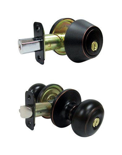 Faultless Fancy Mushroom Aged Bronze Entry Knob and Single Cylinder Deadbolt Right or Left Handed
