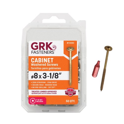 GRK Fasteners No. 8 X 3-1/8 in. L Star Coated W-Cut Cabinet Screws 50 pk