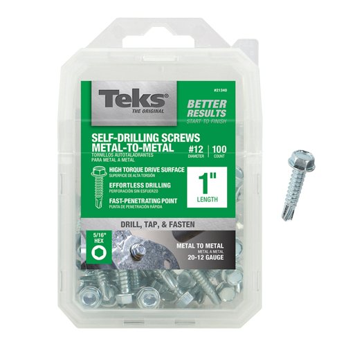 Teks No. 12 in. X 1 in. L Hex Hex Washer Head Sheet Metal Screws 100 pk