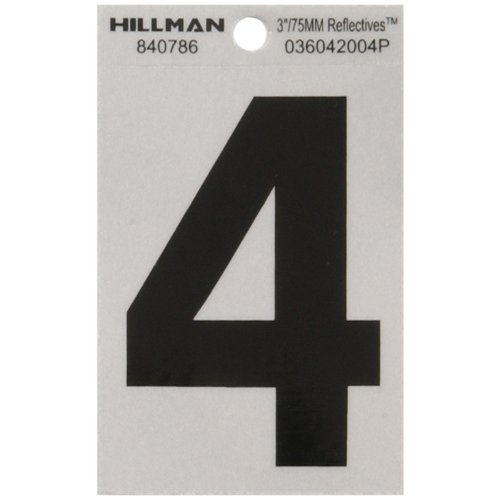 HILLMAN 3 in. Reflective Black Vinyl Self-Adhesive Number 4 1 pc