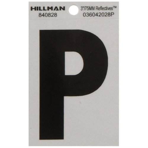HILLMAN 3 in. Reflective Black Vinyl Self-Adhesive Letter P 1 pc