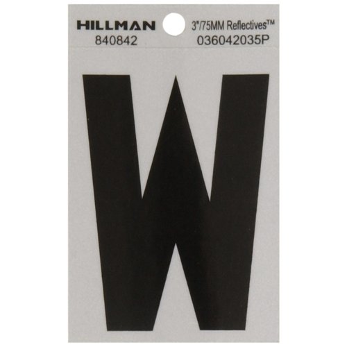 HILLMAN 3 in. Reflective Black Vinyl Self-Adhesive Letter W 1 pc