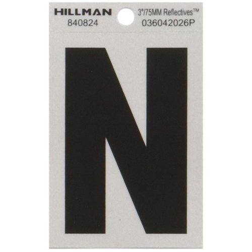 HILLMAN 3 in. Reflective Black Vinyl Self-Adhesive Letter N 1 pc