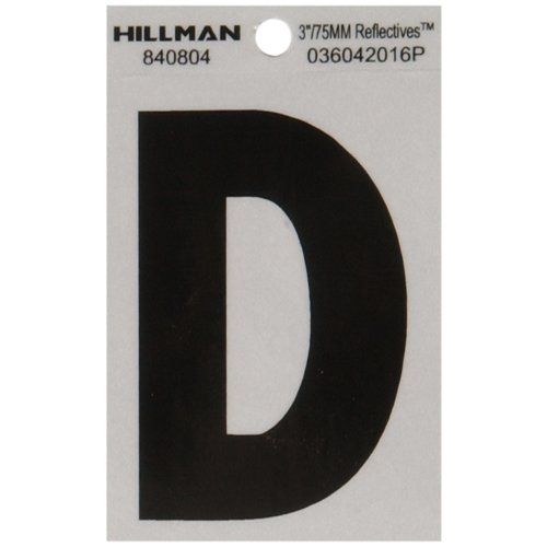 HILLMAN 3 in. Reflective Black Vinyl Self-Adhesive Letter D 1 pc