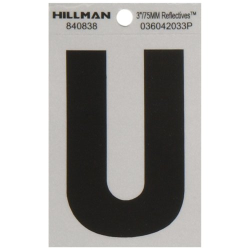 HILLMAN 3 in. Reflective Black Vinyl Self-Adhesive Letter U 1 pc