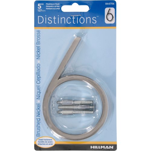 HILLMAN Distinctions 5 in. Silver Steel Screw-On Number 6 1 pc
