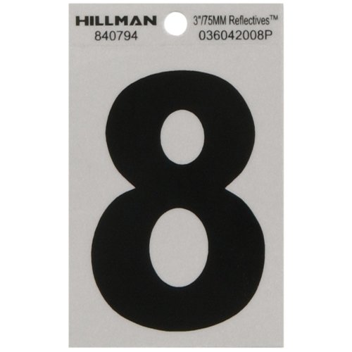 HILLMAN 3 in. Reflective Black Vinyl Self-Adhesive Number 8 1 pc