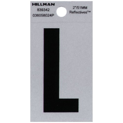 HILLMAN 2 in. Reflective Black Vinyl Self-Adhesive Letter L 1 pc