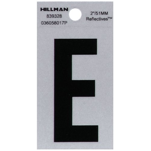 HILLMAN 2 in. Reflective Black Vinyl Self-Adhesive Letter E 1 pc