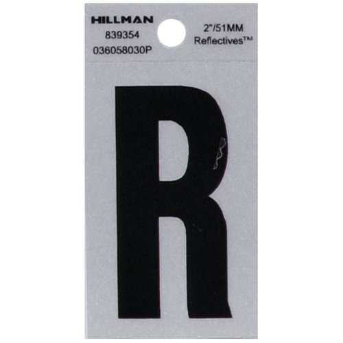 HILLMAN 2 in. Reflective Black Vinyl Self-Adhesive Letter R 1 pc